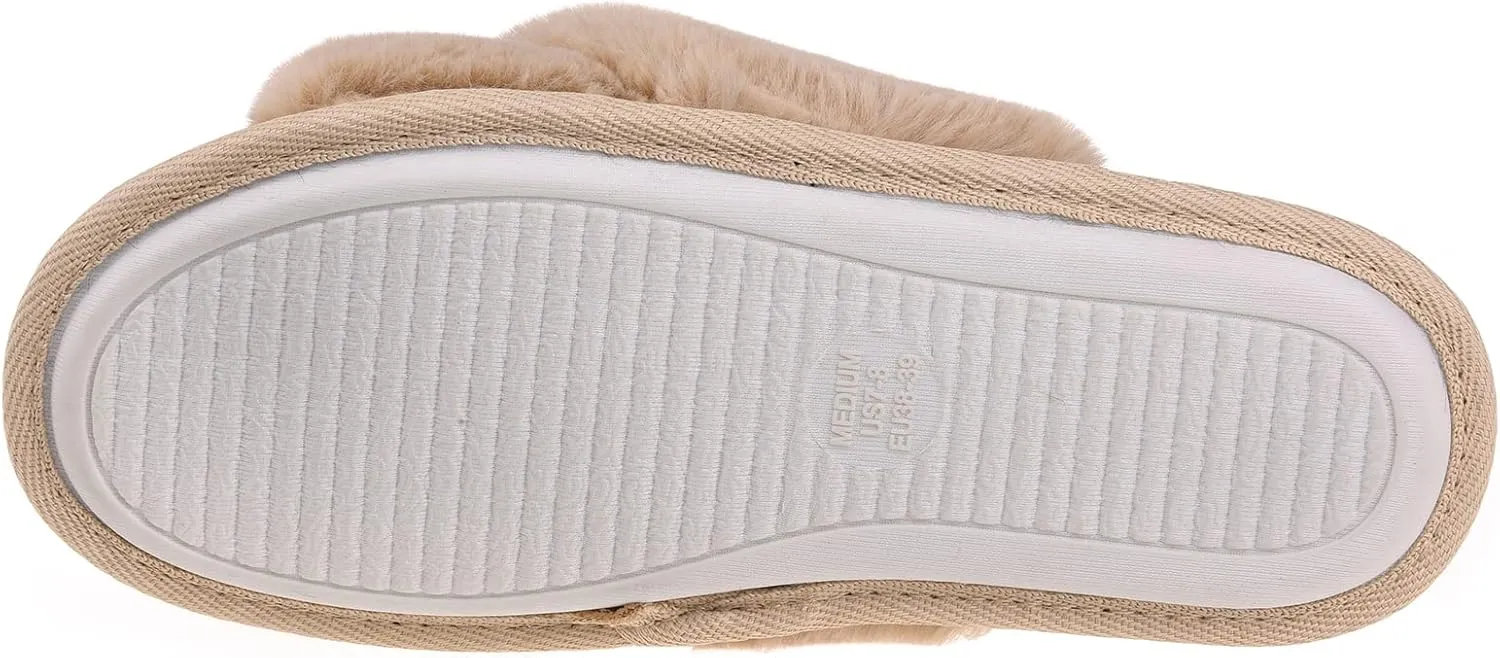 VONMAY Women's Soft Cross Band Slippers Plush Furry Slides Faux Fur Open Toe Comfy Slip On House Shoes