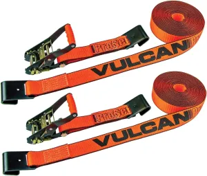 VULCAN Ratchet Strap with Flat Hooks - 2 Inch x 27 Foot - 2 Pack - PROSeries - 3,300 Pound Safe Working Load