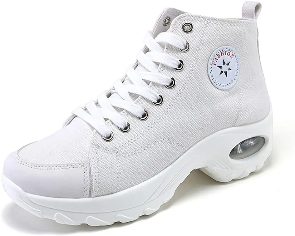 VV87 Women's Casual Canvas Air Cushion Sneakers High top Thick Sole Jogging Walking Shoes