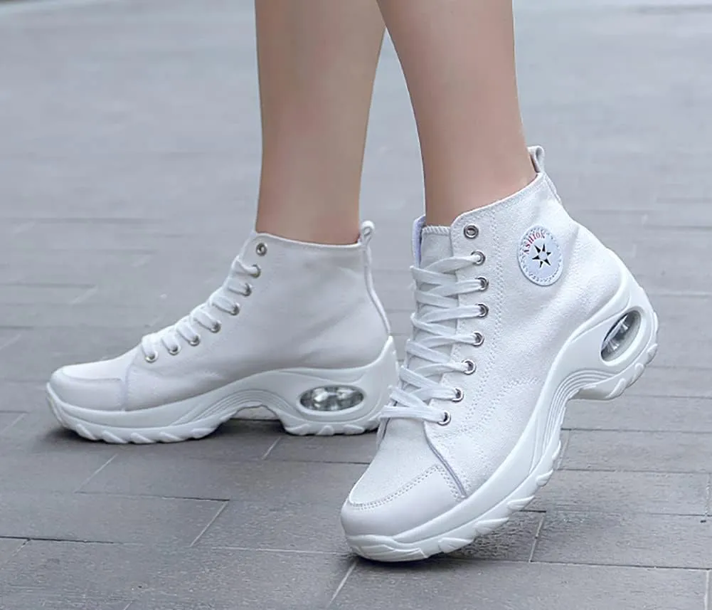 VV87 Women's Casual Canvas Air Cushion Sneakers High top Thick Sole Jogging Walking Shoes