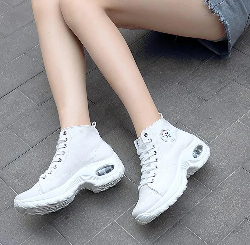 VV87 Women's Casual Canvas Air Cushion Sneakers High top Thick Sole Jogging Walking Shoes