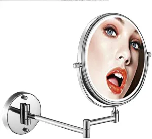 Wall Mounted Makeup Mirror with Magnification,Two-Sided Extendable,360 Degree Swivel,Extendable Arm,Round,No Light (Color : 8in, Size : 3X) (8in 10x)