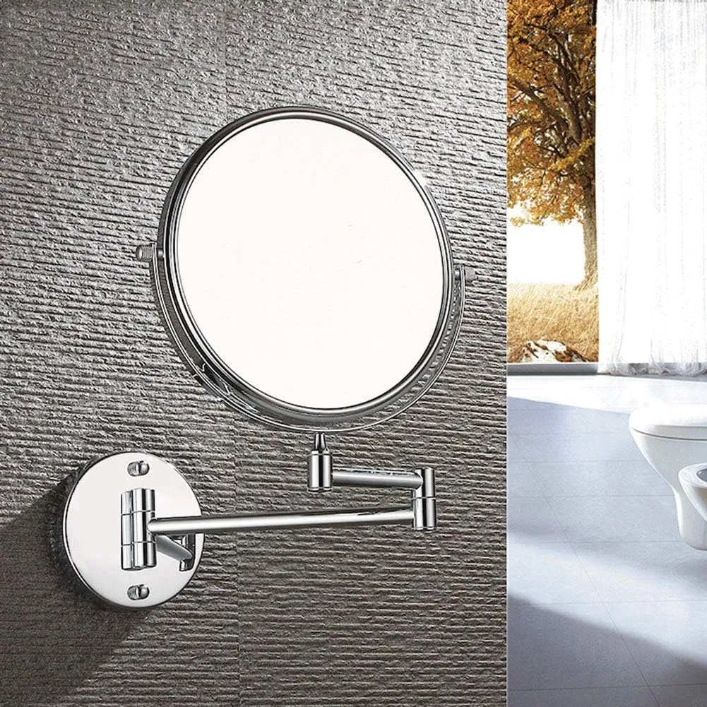 Wall Mounted Makeup Mirror with Magnification,Two-Sided Extendable,360 Degree Swivel,Extendable Arm,Round,No Light (Color : 8in, Size : 3X) (8in 10x)