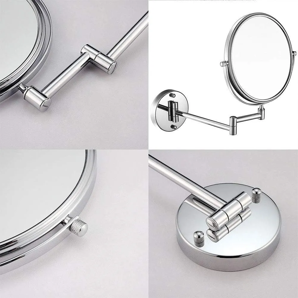 Wall Mounted Makeup Mirror with Magnification,Two-Sided Extendable,360 Degree Swivel,Extendable Arm,Round,No Light (Color : 8in, Size : 3X) (8in 10x)