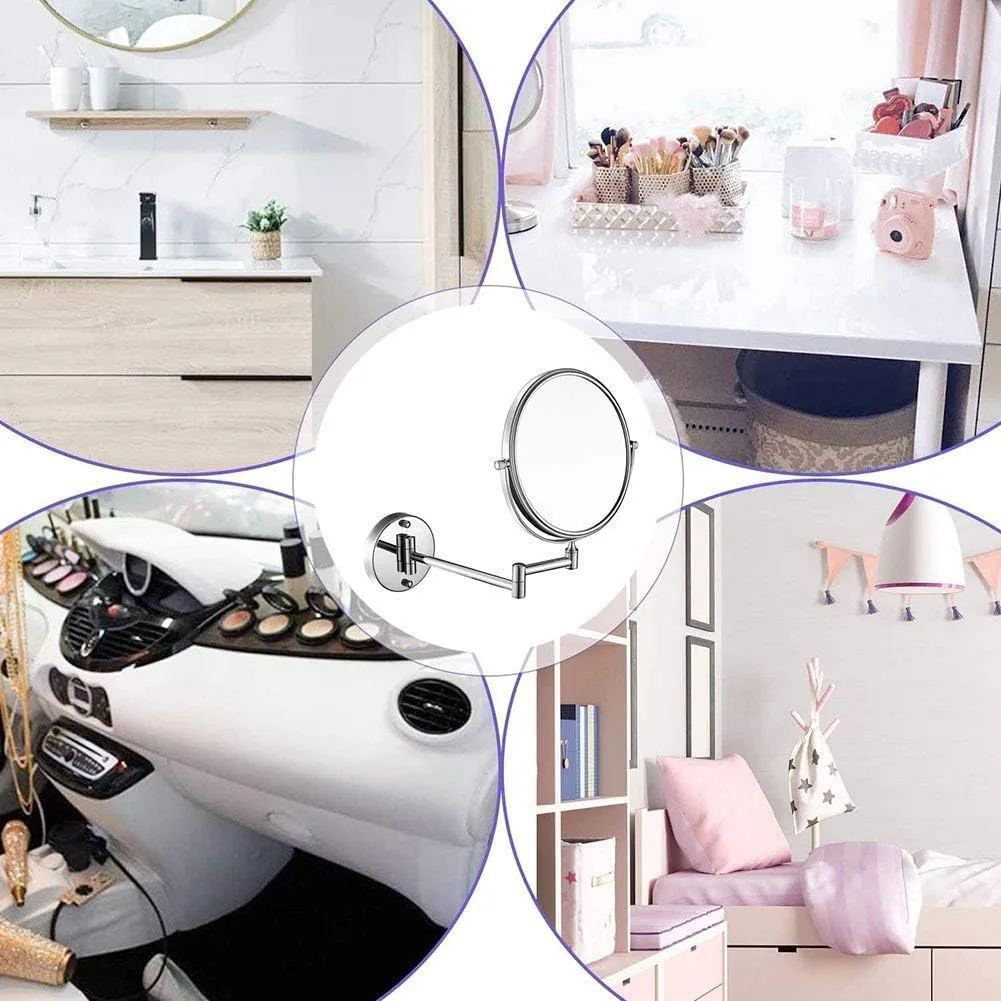 Wall Mounted Makeup Mirror with Magnification,Two-Sided Extendable,360 Degree Swivel,Extendable Arm,Round,No Light (Color : 8in, Size : 3X) (8in 10x)