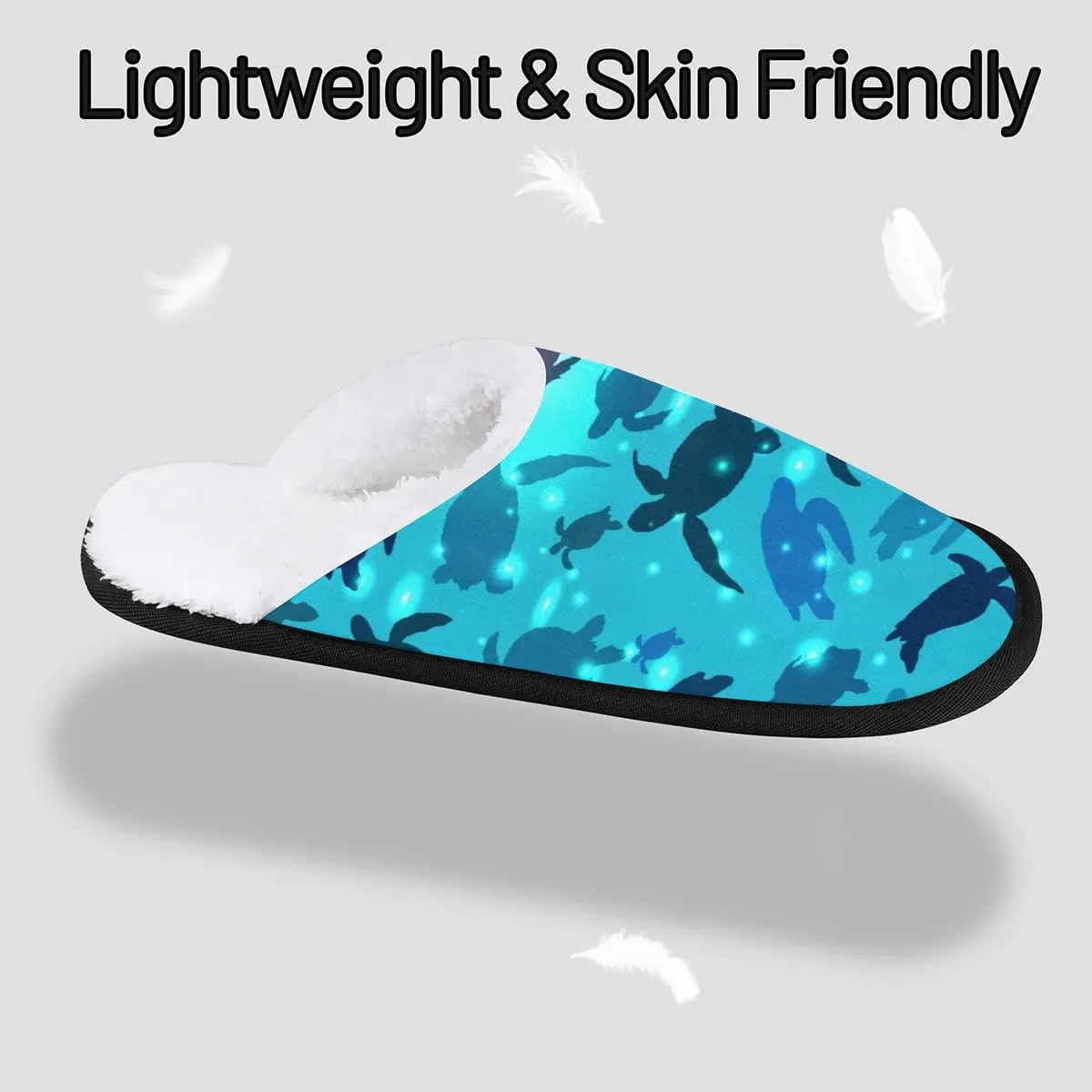 Watercolor Sea Turtle House Slippers, Soft, Comfortable Lining, Polyester, Slip-On, Round Toe, Patterned Animal Print, Adult, Unisex, Homeowners, Comfort Seekers