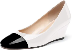 WAYDERNS Women's Matte Square Toe Slip On Solid Wedge Low Heel Pumps Office Work Dress Shoes 2 Inch