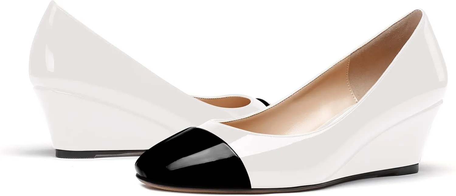 WAYDERNS Women's Matte Square Toe Slip On Solid Wedge Low Heel Pumps Office Work Dress Shoes 2 Inch