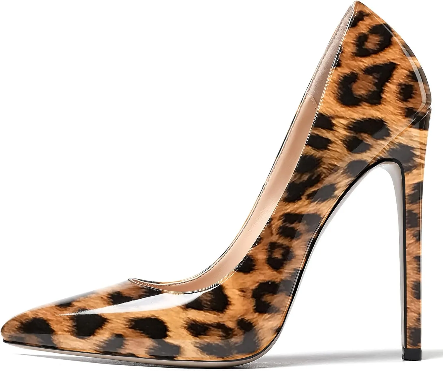 WAYDERNS Women's Patent Slim Pointed Toe Slip On Solid Stiletto High Heel Pumps Shoes 4.7 Inch