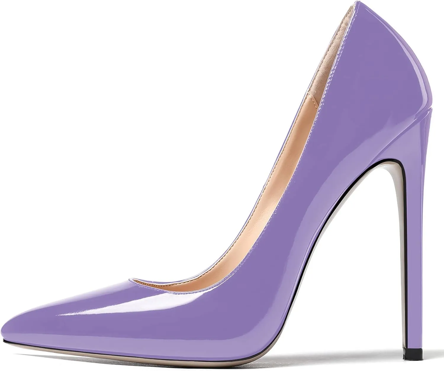 WAYDERNS Women's Patent Slim Pointed Toe Slip On Solid Stiletto High Heel Pumps Shoes 4.7 Inch