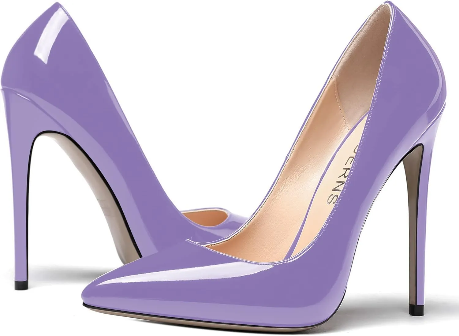 WAYDERNS Women's Patent Slim Pointed Toe Slip On Solid Stiletto High Heel Pumps Shoes 4.7 Inch