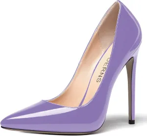 WAYDERNS Women's Patent Slim Pointed Toe Slip On Solid Stiletto High Heel Pumps Shoes 4.7 Inch