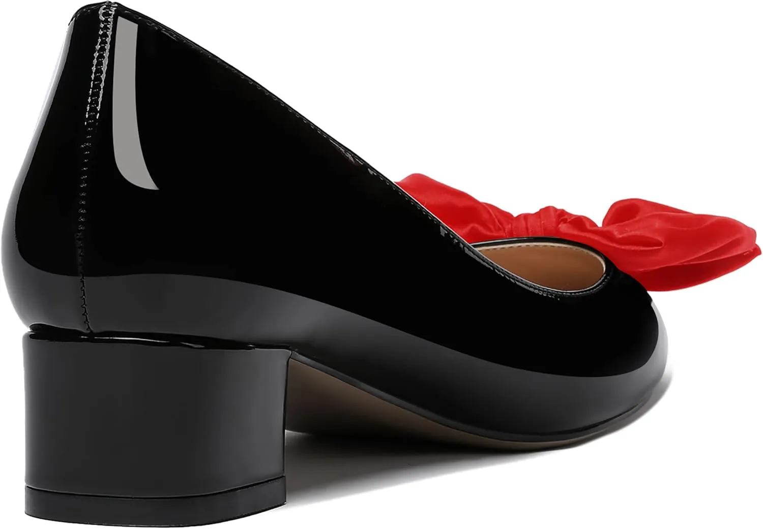 WAYDERNS Women's Pointed Toe Slip On Block Patent Bow Chunky Low Heel Pumps Shoes 1.5 Inch