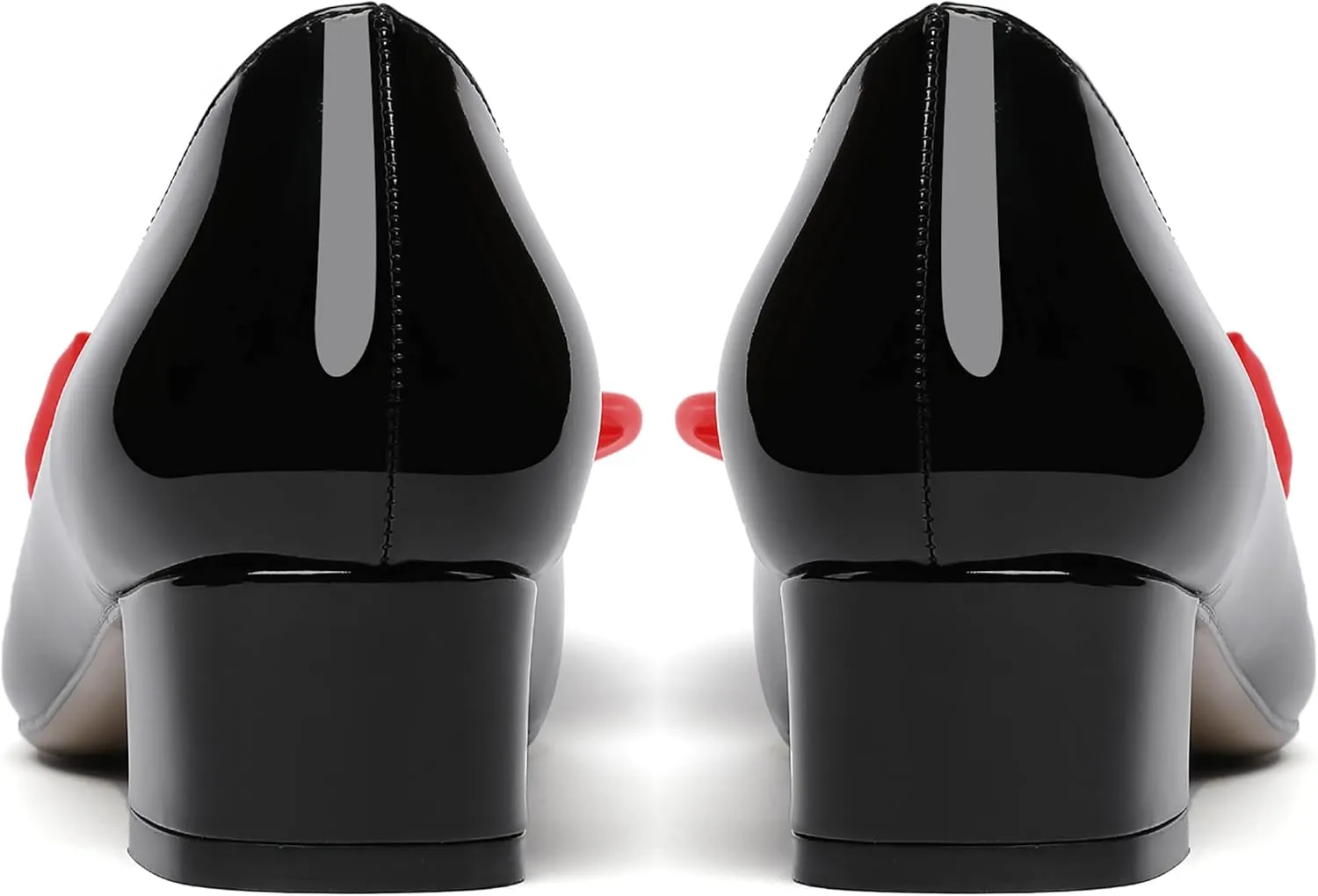 WAYDERNS Women's Pointed Toe Slip On Block Patent Bow Chunky Low Heel Pumps Shoes 1.5 Inch