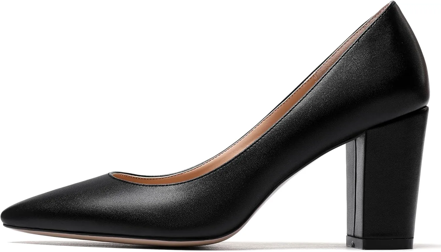 WAYDERNS Women's Slip On Matte Pointed Toe Block High Heel Pumps Shoes 3.5 Inch