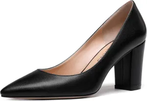 WAYDERNS Women's Slip On Matte Pointed Toe Block High Heel Pumps Shoes 3.5 Inch