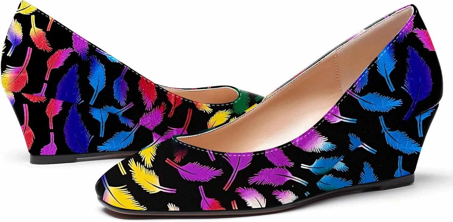 WAYDERNS Women's Slip On Patent Leather Square Toe Low Heel Wedge Pumps Shoes 2 Inch