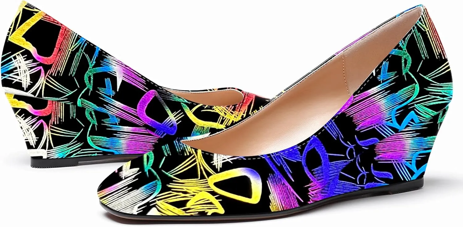 WAYDERNS Women's Slip On Patent Leather Square Toe Low Heel Wedge Pumps Shoes 2 Inch