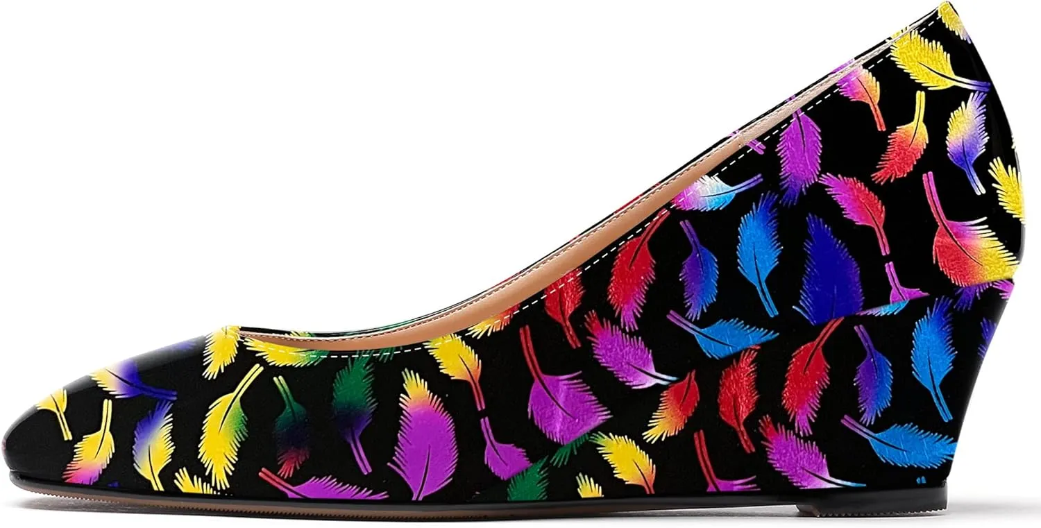 WAYDERNS Women's Slip On Patent Leather Square Toe Low Heel Wedge Pumps Shoes 2 Inch