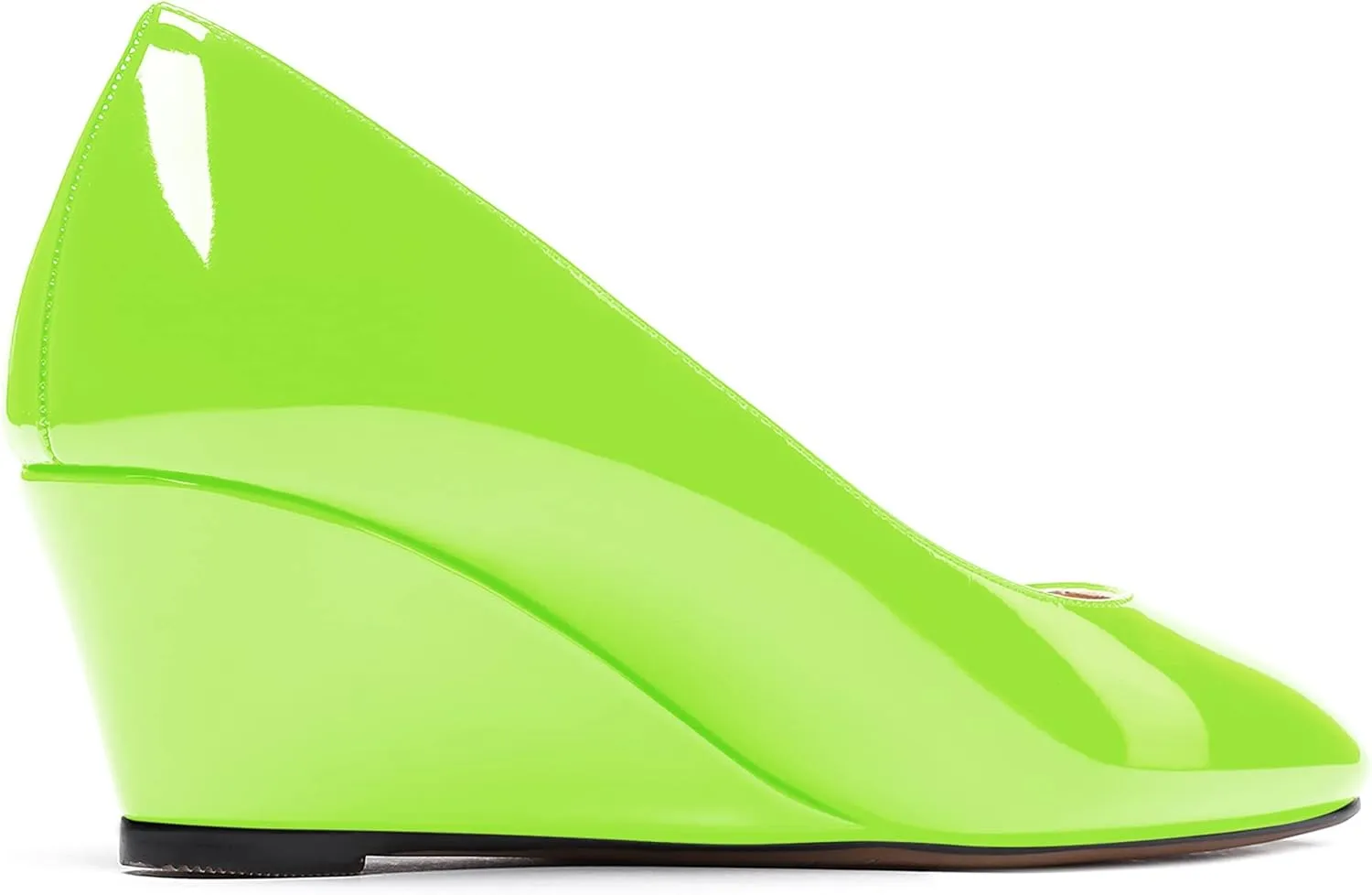 WAYDERNS Women's Slip On Patent Leather Square Toe Low Heel Wedge Pumps Shoes 2 Inch