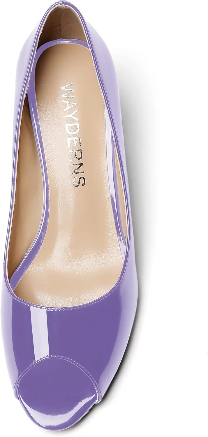 WAYDERNS Women's Slip On Peep Toe Patent Leather Wedge Low Heel Pumps Shoes 2 Inch