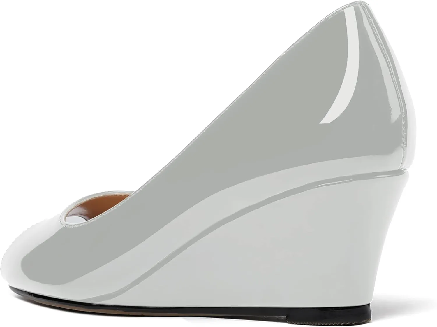 WAYDERNS Women's Slip On Peep Toe Patent Leather Wedge Low Heel Pumps Shoes 2 Inch