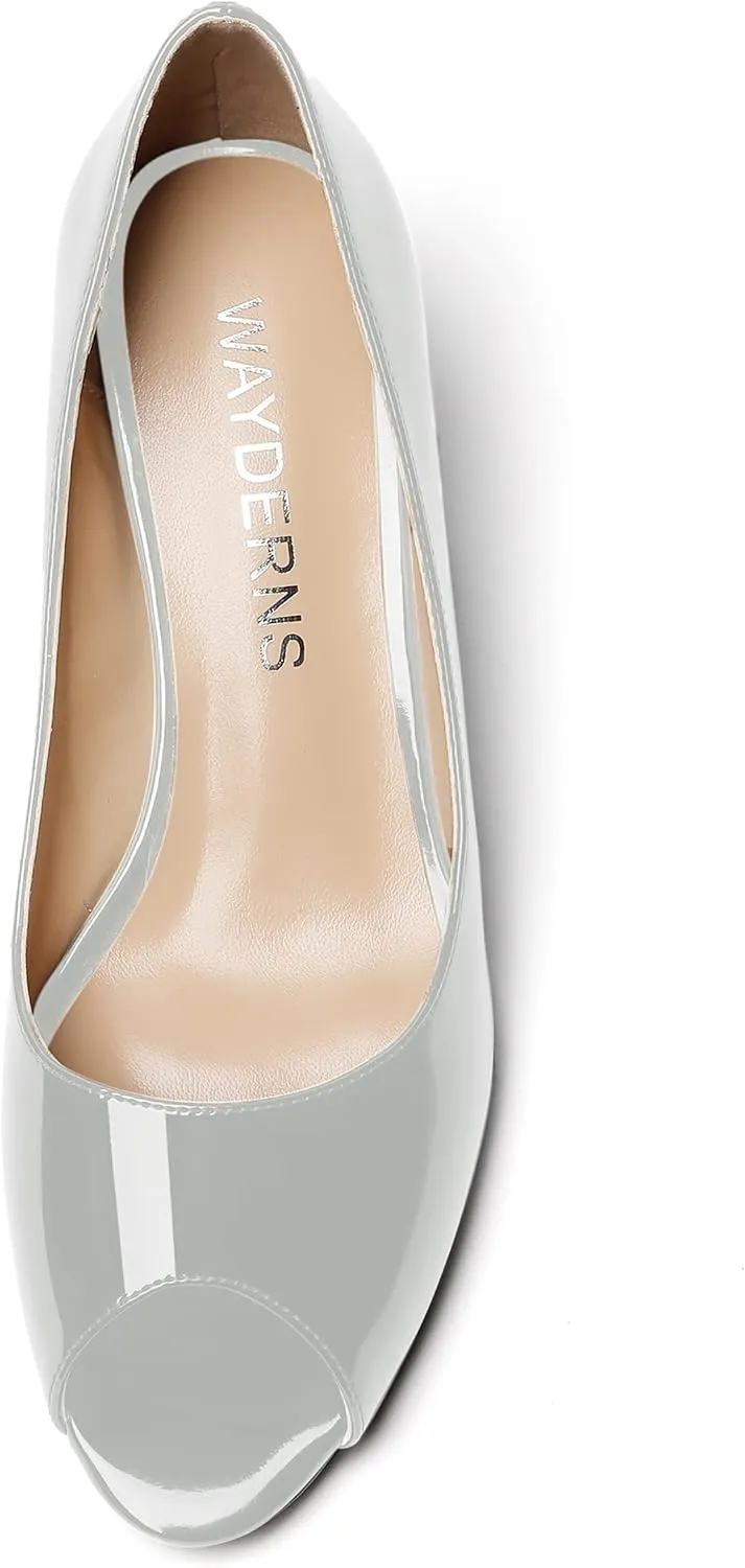 WAYDERNS Women's Slip On Peep Toe Patent Leather Wedge Low Heel Pumps Shoes 2 Inch