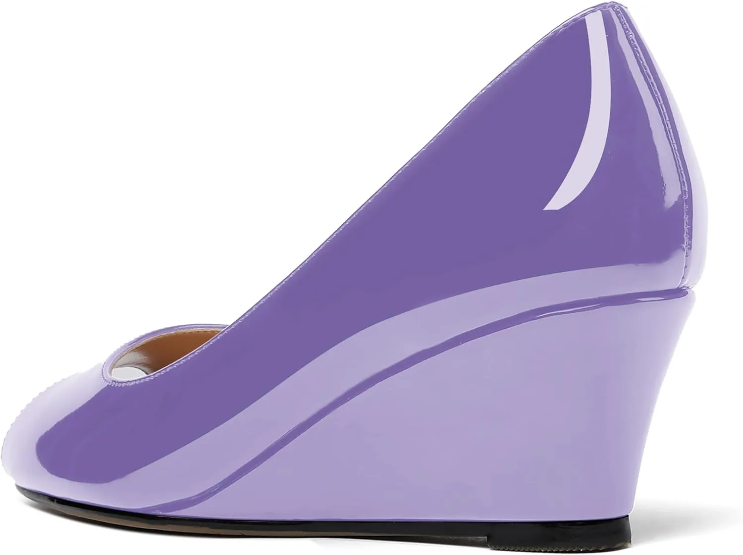 WAYDERNS Women's Slip On Peep Toe Patent Leather Wedge Low Heel Pumps Shoes 2 Inch