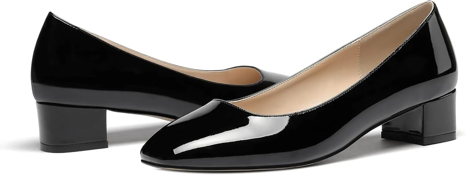WAYDERNS Women's Square Toe Slip On Patent Chunky Low Heel Pumps Shoes 1.5 Inch