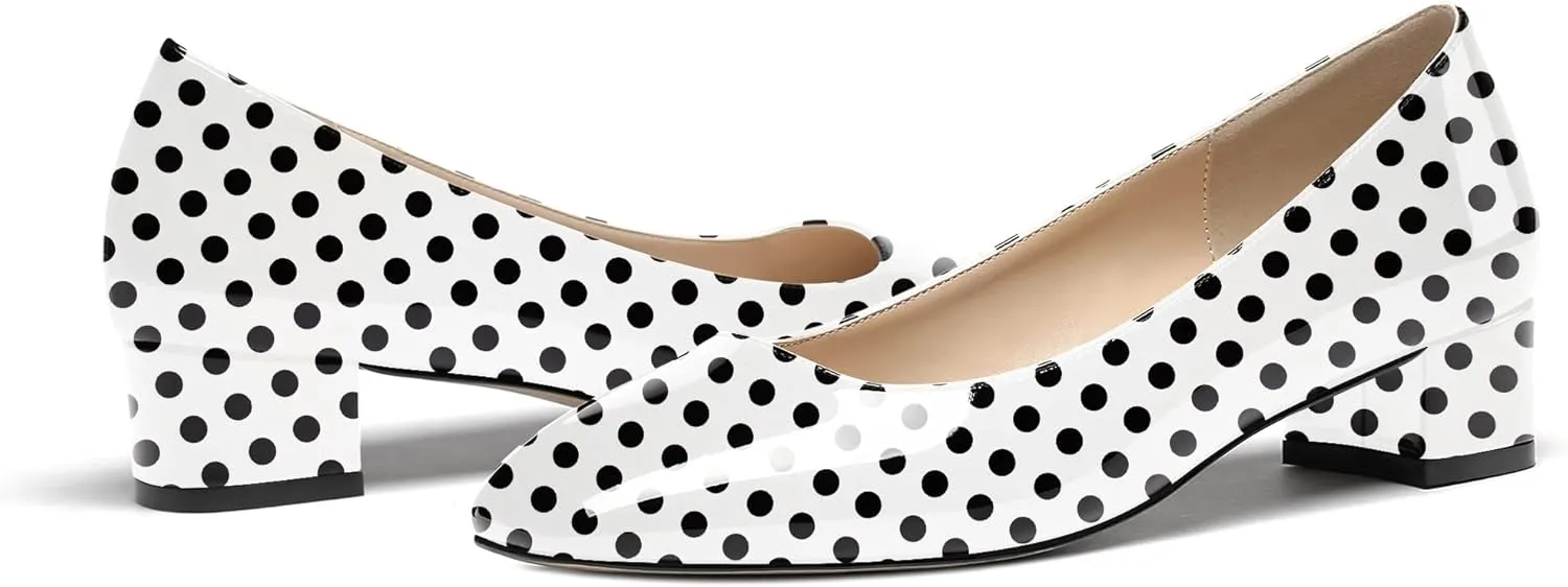 WAYDERNS Women's Square Toe Slip On Patent Chunky Low Heel Pumps Shoes 1.5 Inch