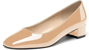 WAYDERNS Women's Square Toe Slip On Patent Chunky Low Heel Pumps Shoes 1.5 Inch