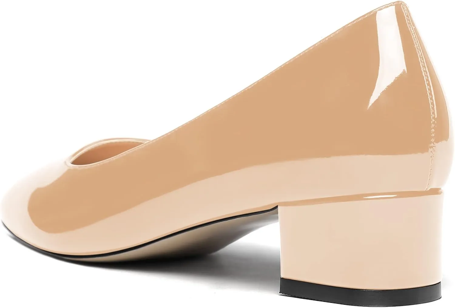 WAYDERNS Women's Square Toe Slip On Patent Chunky Low Heel Pumps Shoes 1.5 Inch