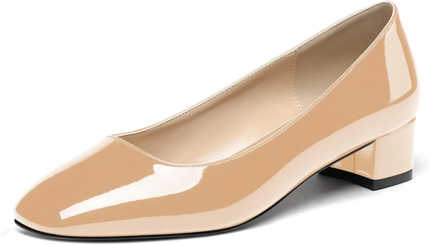 WAYDERNS Women's Square Toe Slip On Patent Chunky Low Heel Pumps Shoes 1.5 Inch