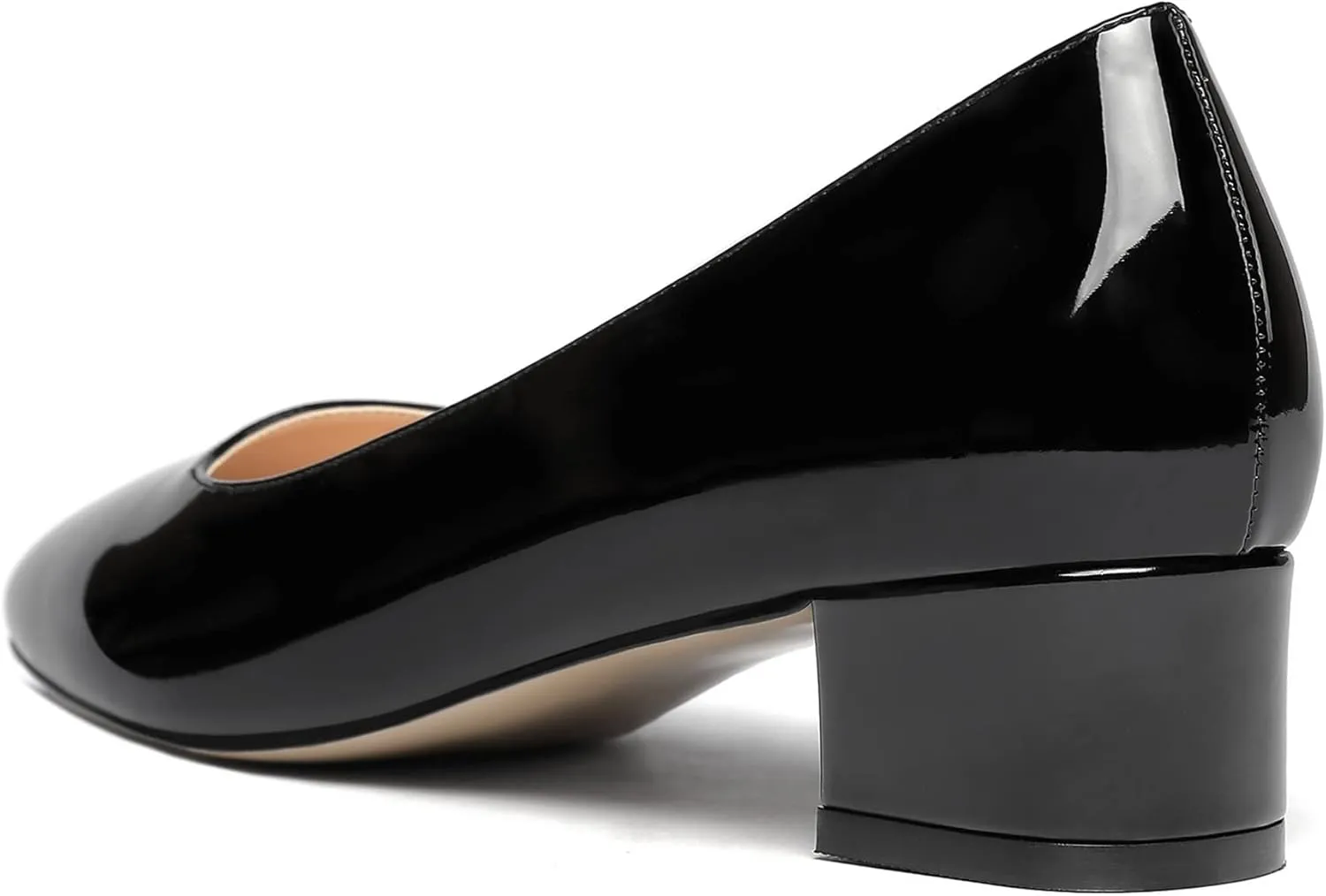 WAYDERNS Women's Square Toe Slip On Patent Chunky Low Heel Pumps Shoes 1.5 Inch