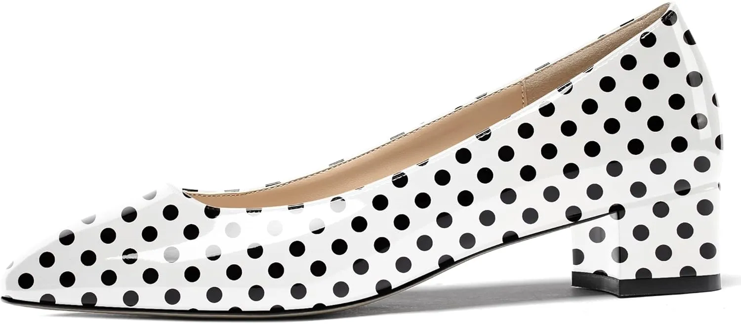 WAYDERNS Women's Square Toe Slip On Patent Chunky Low Heel Pumps Shoes 1.5 Inch