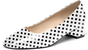 WAYDERNS Women's Square Toe Slip On Patent Chunky Low Heel Pumps Shoes 1.5 Inch