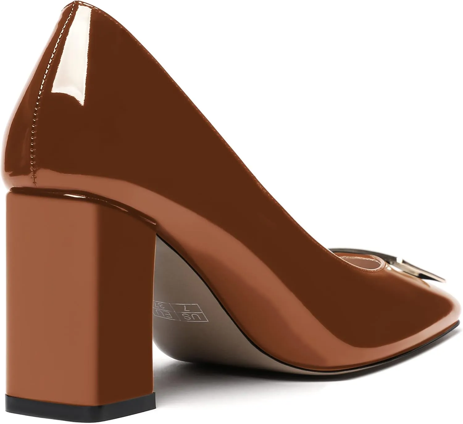 WAYDERNS Women's Square Toe Solid Patent Slip On Block High Heel Pumps Shoes 3 Inch