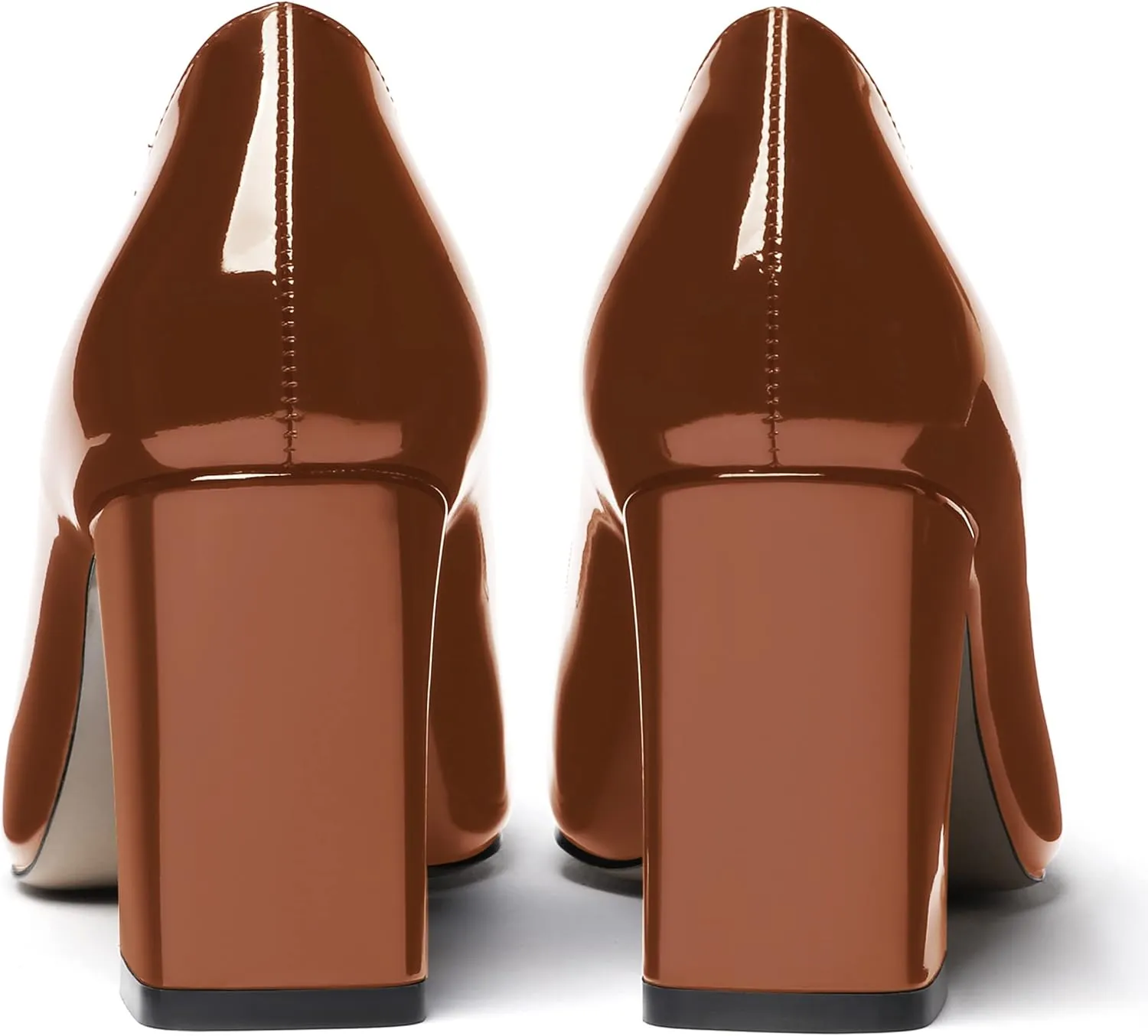 WAYDERNS Women's Square Toe Solid Patent Slip On Block High Heel Pumps Shoes 3 Inch