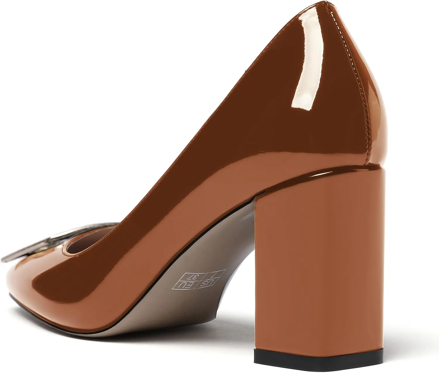 WAYDERNS Women's Square Toe Solid Patent Slip On Block High Heel Pumps Shoes 3 Inch