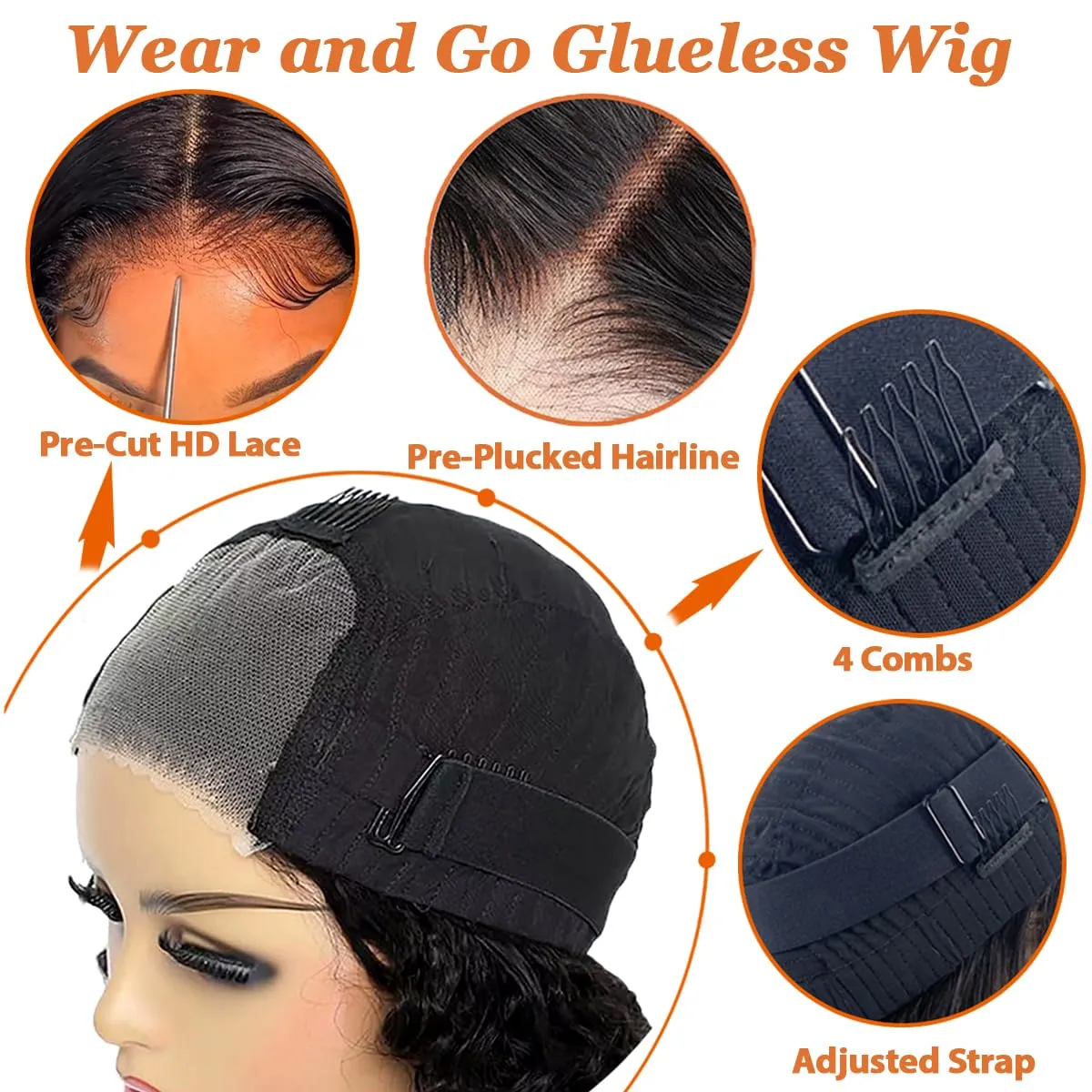 Wear and Go Glueless Wigs Curly Bob Wig Human Hair Pre Plucked Pre Cut Short Curly Human Hair Wig 5x5 Hd Lace Closure Deep Curly Wig for Beginners Natural Black 14 inch