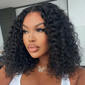 Wear and Go Glueless Wigs Curly Bob Wig Human Hair Pre Plucked Pre Cut Short Curly Human Hair Wig 5x5 Hd Lace Closure Deep Curly Wig for Beginners Natural Black 14 inch