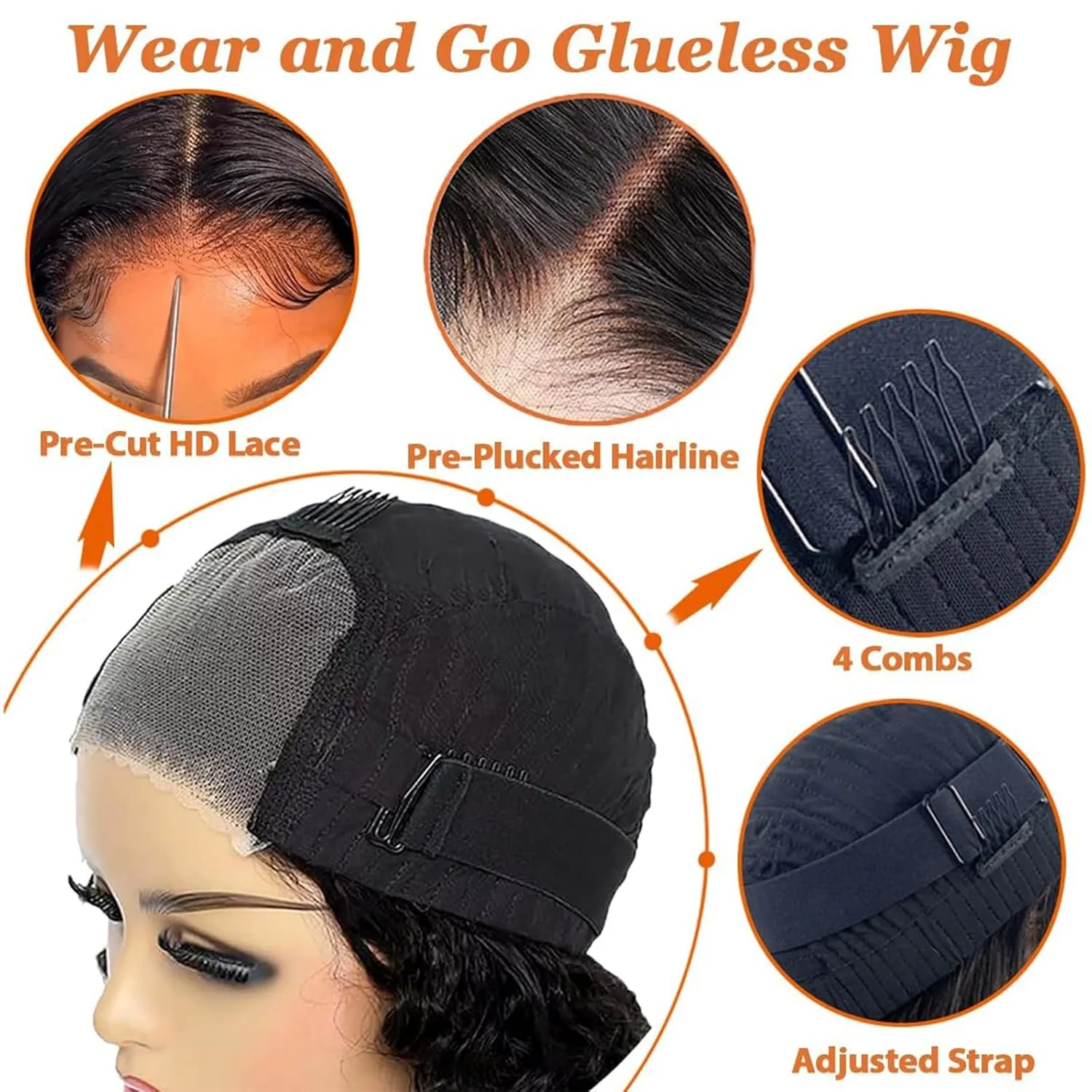 Wear and Go Glueless Wigs Human Hair Pre Plucked Pre Cut Reddish Brown Curly Bob Lace Closure Wigs 4x4 HD Lace Closure Wigs Human Hair For Black Women Deep Wave Lace Front Wig 14 Inch