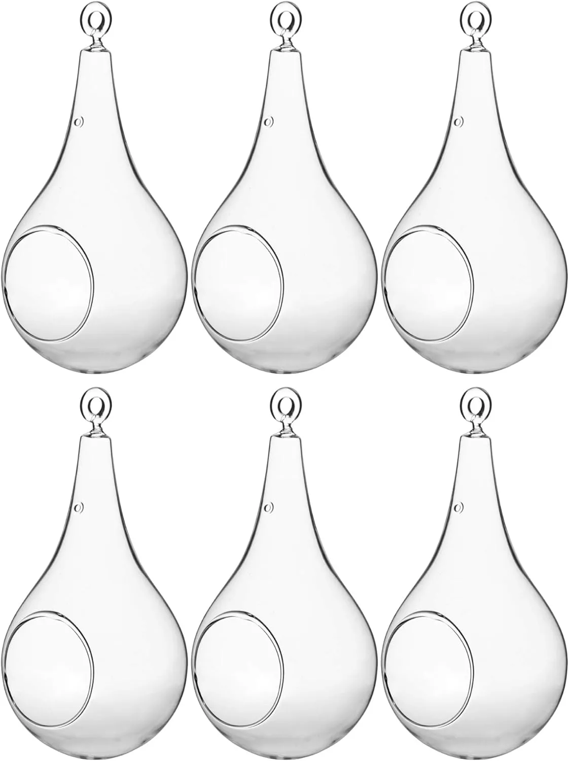 WGV Glass Hanging Plant Terrarium Bulk, Width 4.75", Height 9.5", Teardrop Pear DIY Air Succulent Planter Clear Tea Light Votive Candle Holder, Wedding Event Office Home Outdoor Decor, 6 Pieces