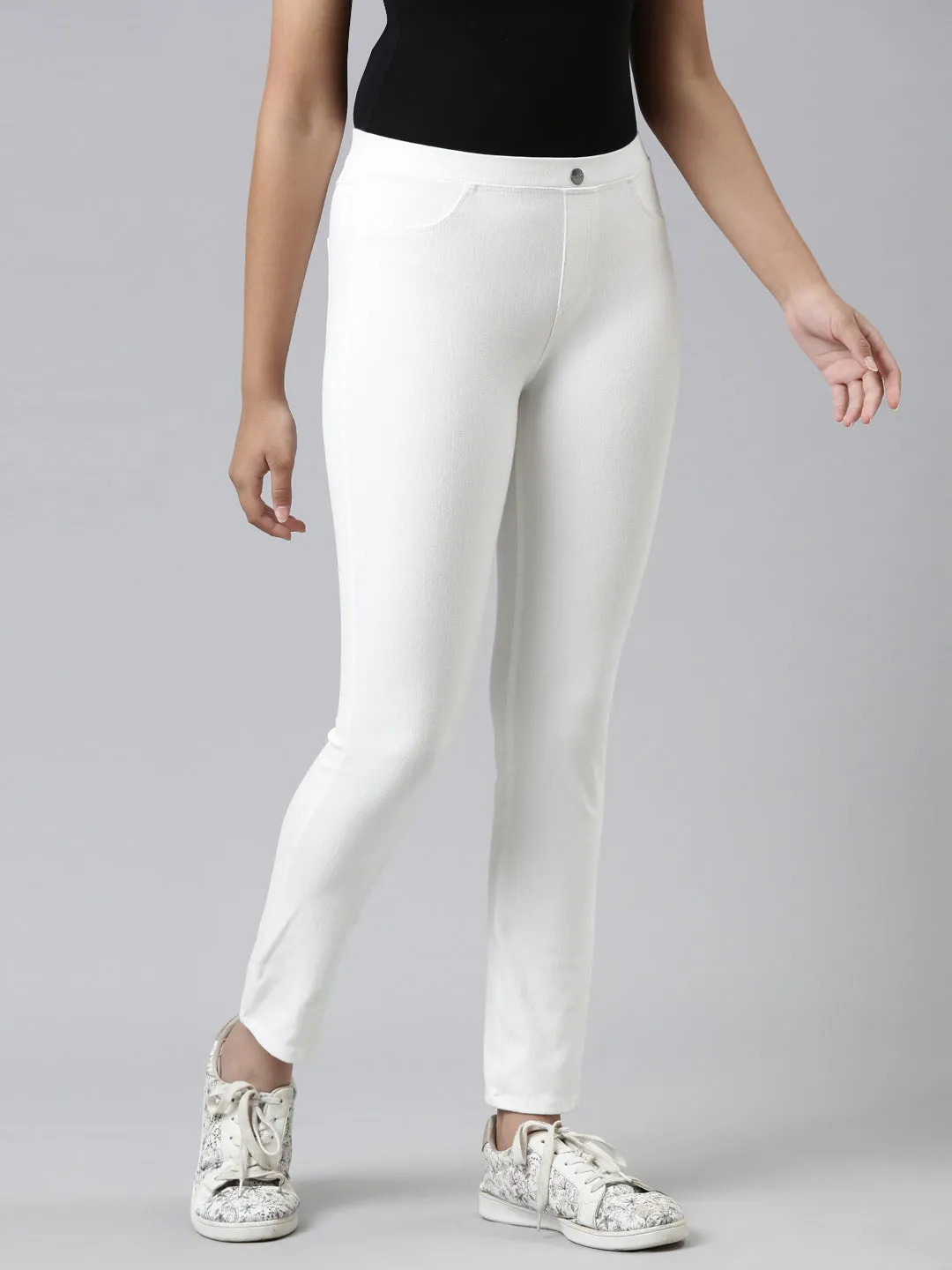 White Cotton Poly Stretch Super Stretch Jeggings