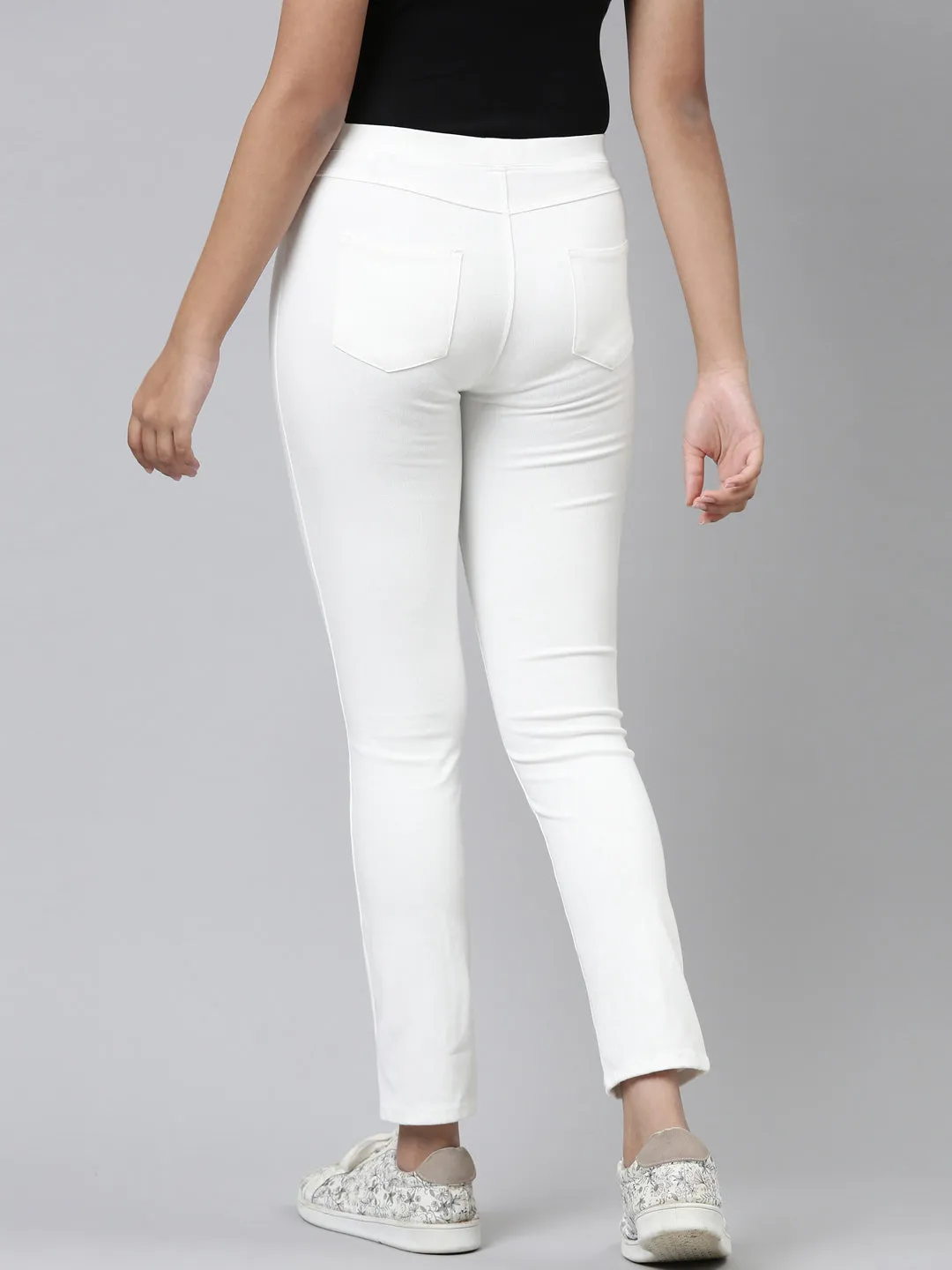White Cotton Poly Stretch Super Stretch Jeggings