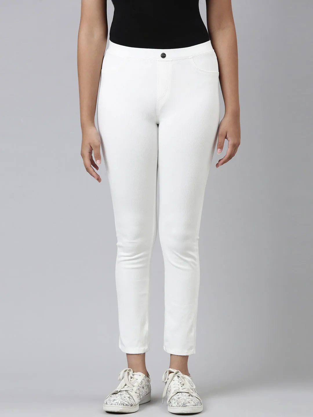 White Cotton Poly Stretch Super Stretch Jeggings