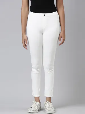 White Cotton Poly Stretch Super Stretch Jeggings
