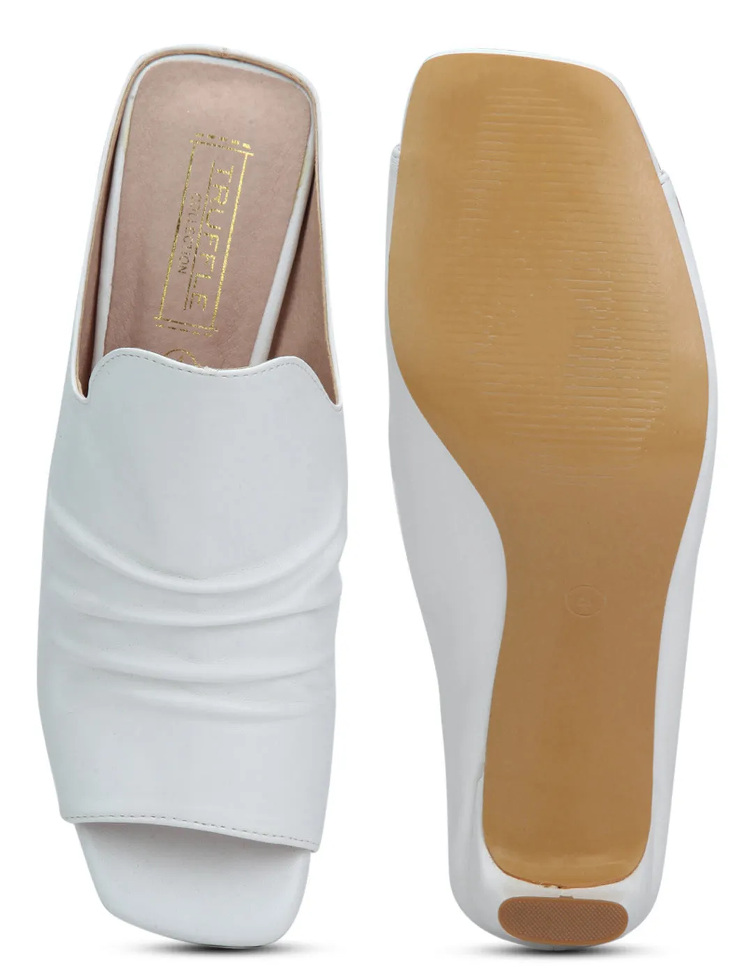 White PU Slip-on Slim Block Heels