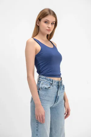 Wide Neck Tank Top - Navy