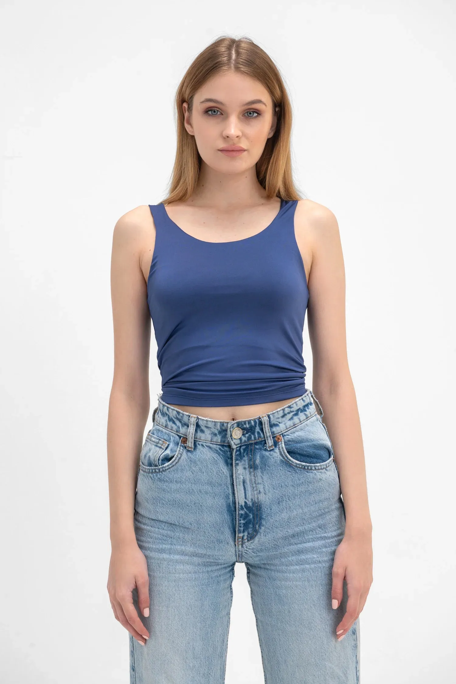 Wide Neck Tank Top - Navy
